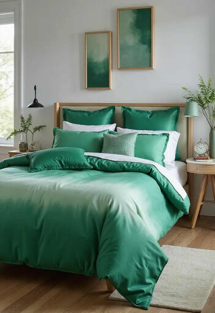 25 Green Comforter Bedroom Ideas That Feel Peaceful & Cozy 17 25 Green Comforter Bedroom Ideas That Feel Peaceful & Cozy - 16. Soft Green Ombre