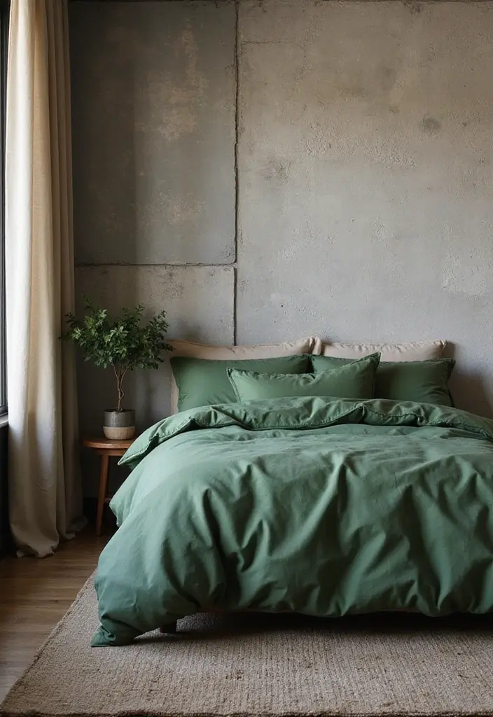 25 Green Comforter Bedroom Ideas That Feel Peaceful & Cozy 19 25 Green Comforter Bedroom Ideas That Feel Peaceful & Cozy - 18. Textured Walls