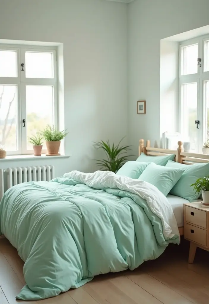 25 Green Comforter Bedroom Ideas That Feel Peaceful & Cozy 3 25 Green Comforter Bedroom Ideas That Feel Peaceful & Cozy - 2. Mint Green Dreams