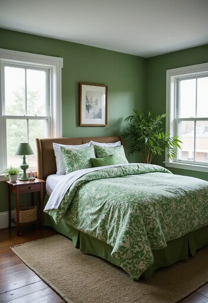 25 Green Comforter Bedroom Ideas That Feel Peaceful & Cozy 21 25 Green Comforter Bedroom Ideas That Feel Peaceful & Cozy - 20. Layered Green Patterns