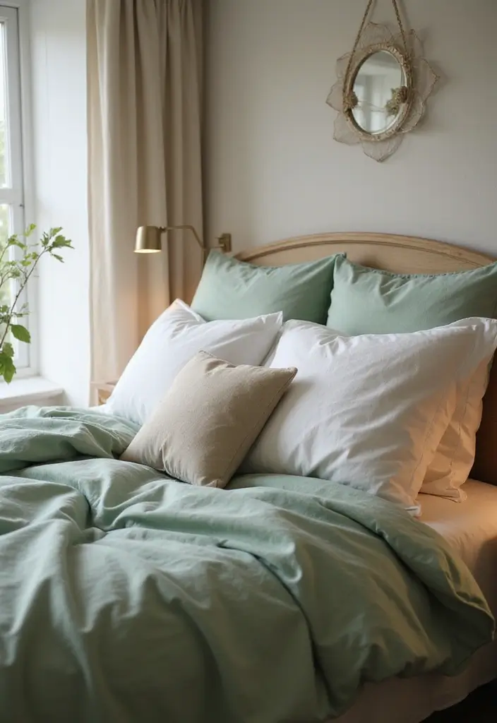 25 Green Comforter Bedroom Ideas That Feel Peaceful & Cozy 5 25 Green Comforter Bedroom Ideas That Feel Peaceful & Cozy - 4. Sage Serenity