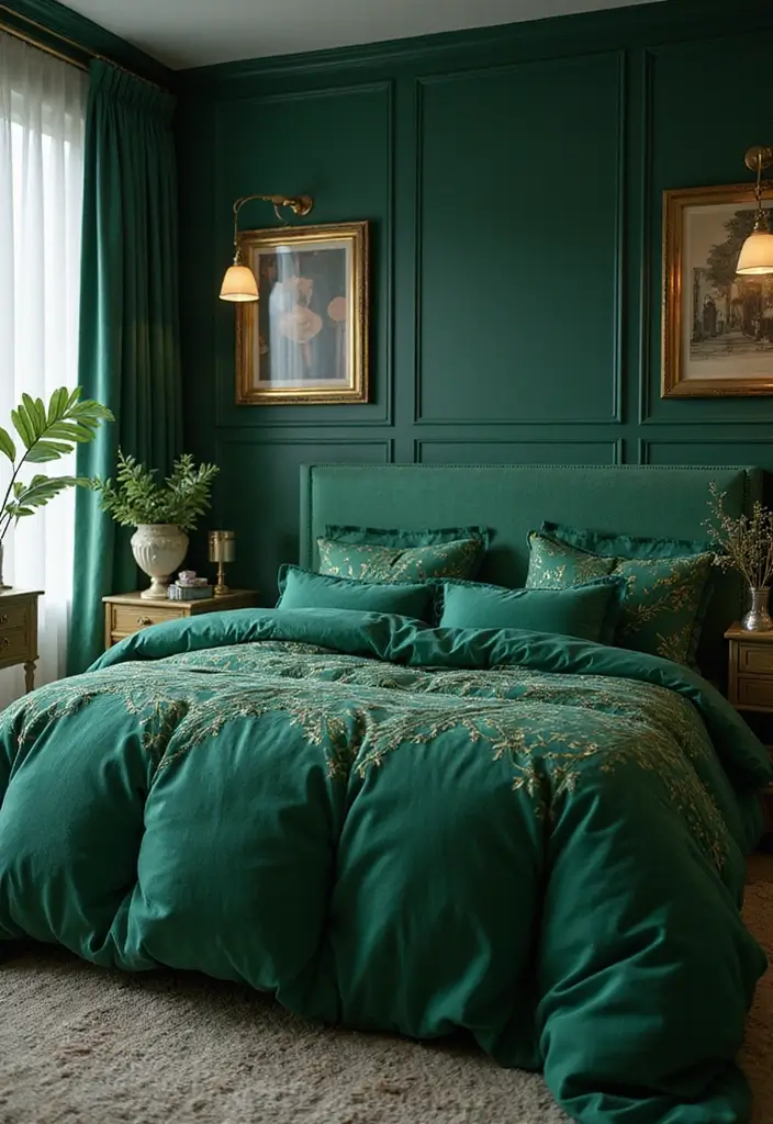25 Green Comforter Bedroom Ideas That Feel Peaceful & Cozy 6 25 Green Comforter Bedroom Ideas That Feel Peaceful & Cozy - 5. Emerald Accents