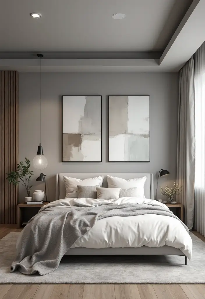 25 Grey Bedroom Ideas Aesthetic That Feel Calm & Minimalist - 10. Artistic Touch