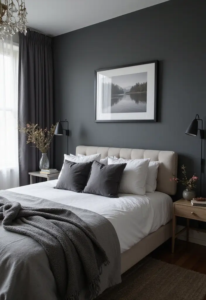 25 Grey Bedroom Ideas Aesthetic That Feel Calm & Minimalist - 15. Darker Grey Accents