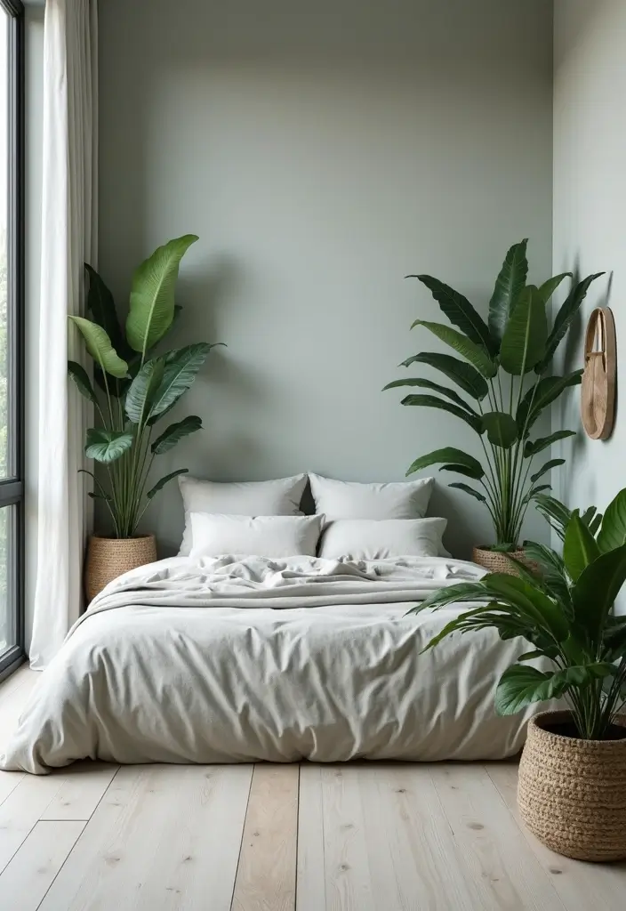 25 Grey Bedroom Ideas Aesthetic That Feel Calm & Minimalist - 8. Greenery Touch
