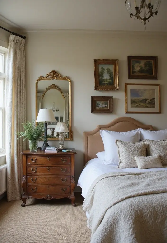 25 Neutral Bedroom Decor Ideas That Feel Cozy & Balanced - 12. Vintage Finds for Character