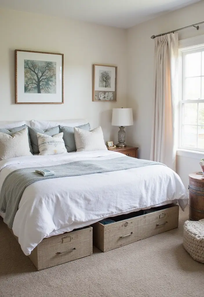 25 Neutral Bedroom Decor Ideas That Feel Cozy & Balanced - 14. Functional Decluttering
