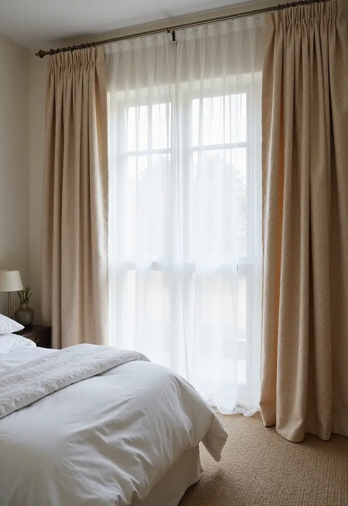 25 Neutral Bedroom Decor Ideas That Feel Cozy & Balanced - 19. Textured Curtains for Softness