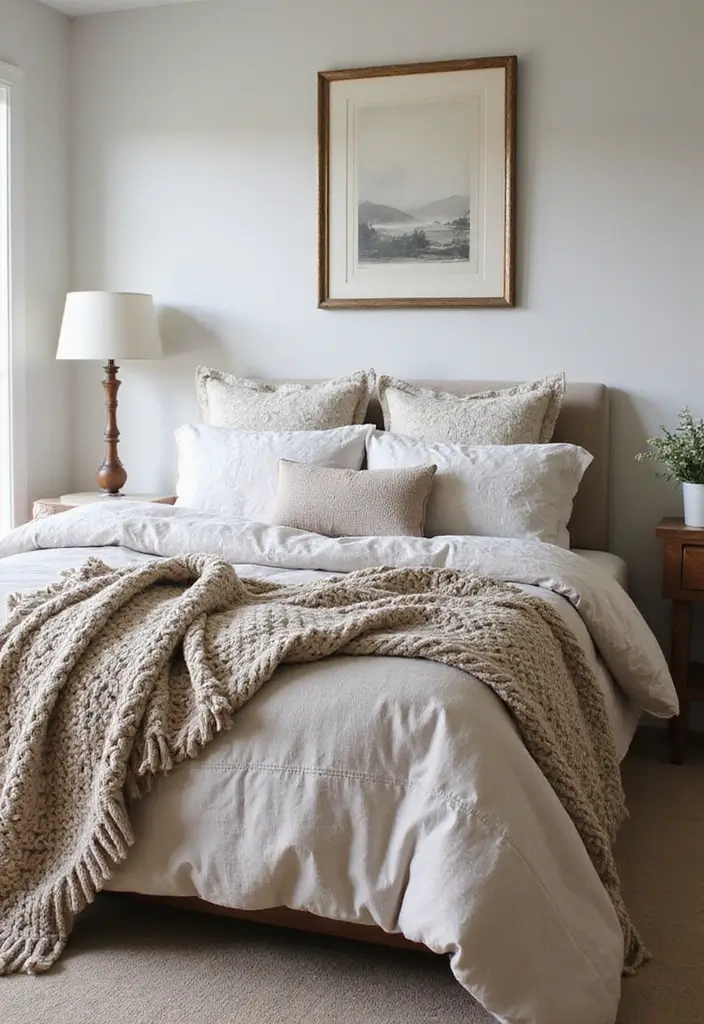 25 Neutral Bedroom Decor Ideas That Feel Cozy & Balanced - 22. Balancing Textures with Patterns