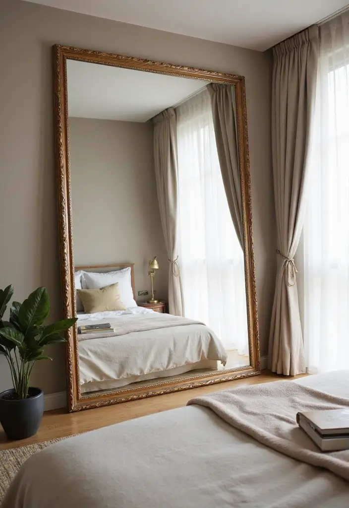 25 Neutral Bedroom Decor Ideas That Feel Cozy & Balanced - 24. Embrace the Power of Mirrors