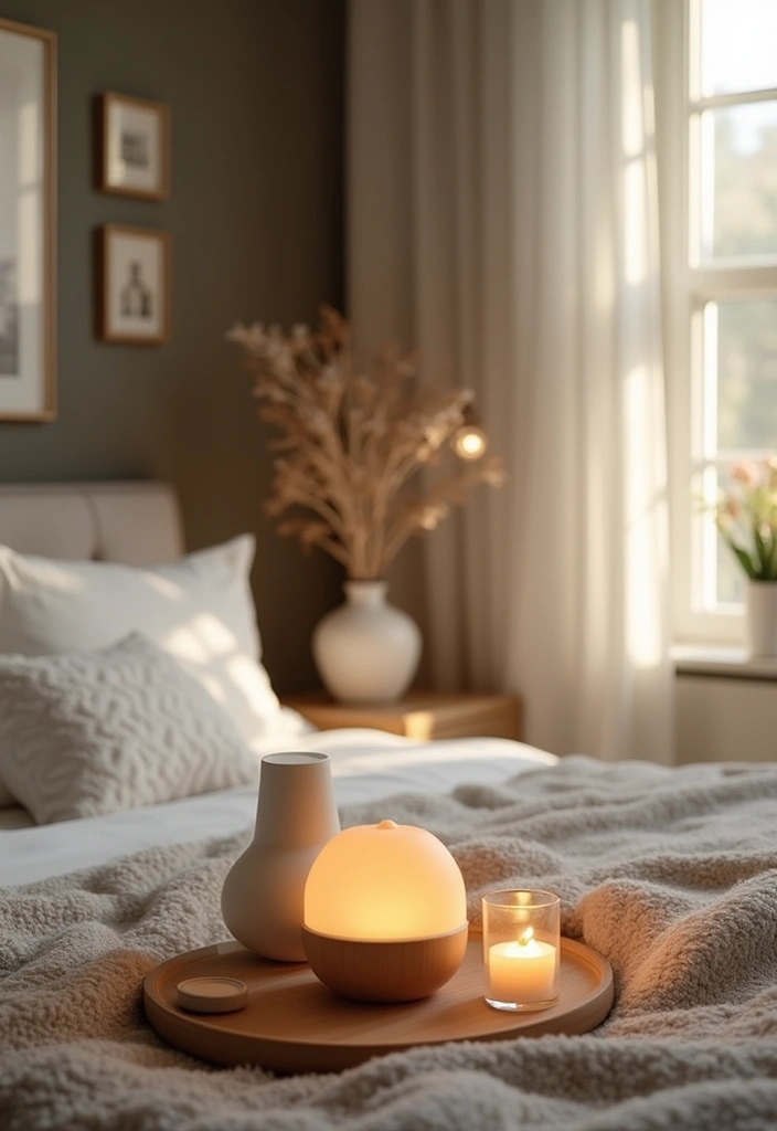 25 Neutral Bedroom Decor Ideas That Feel Cozy & Balanced - 25. Create a Cozy Atmosphere with Aroma