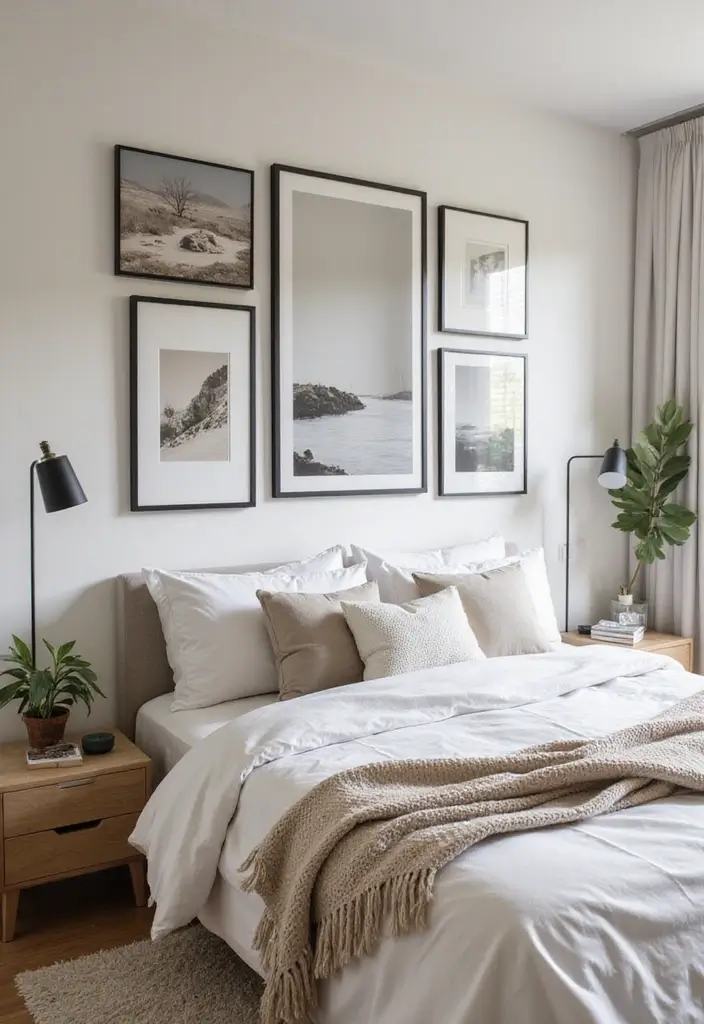 25 Neutral Bedroom Decor Ideas That Feel Cozy & Balanced - 7. Personal Touches with Wall Art