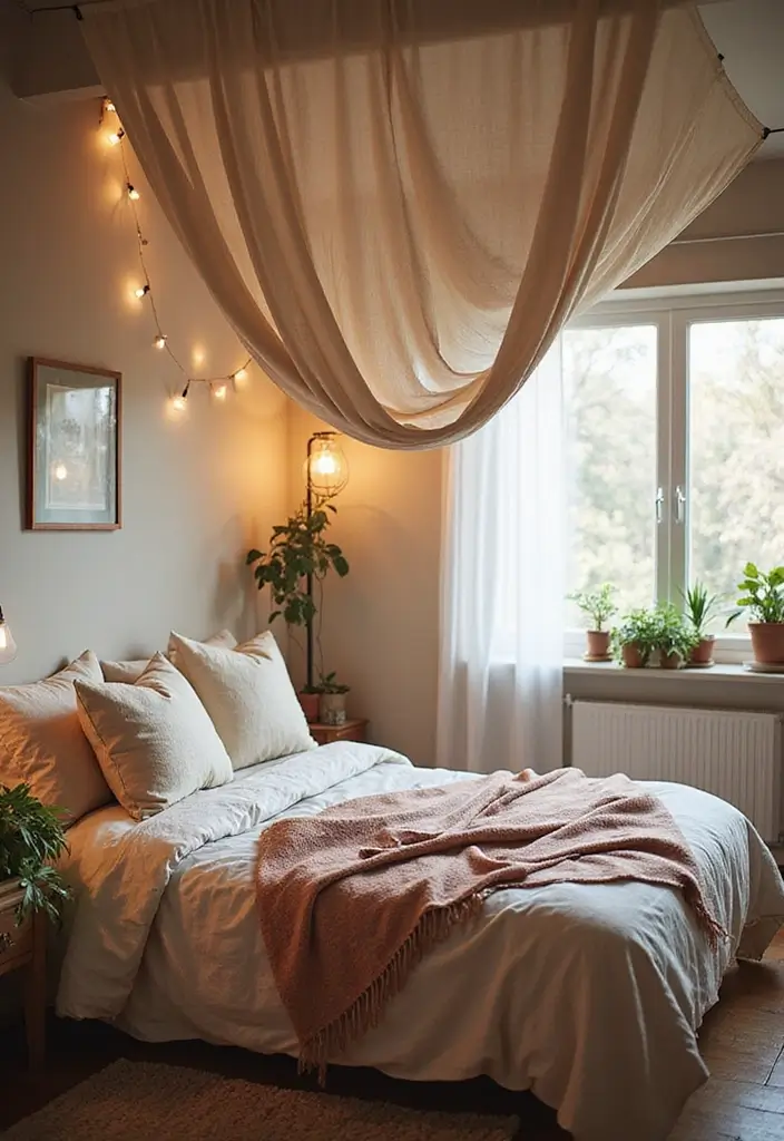 25 Room Divider Ideas Bedroom That Add Style & Privacy - 10. Hanging Fabrics from the Ceiling