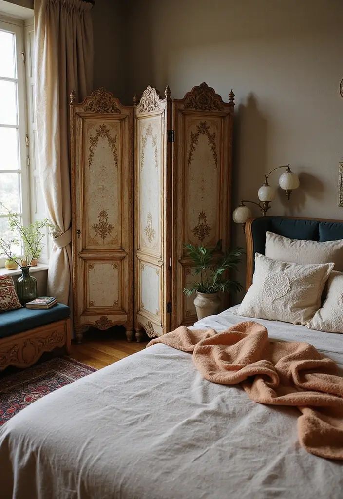 25 Room Divider Ideas Bedroom That Add Style & Privacy - 2. Vintage Folding Screens