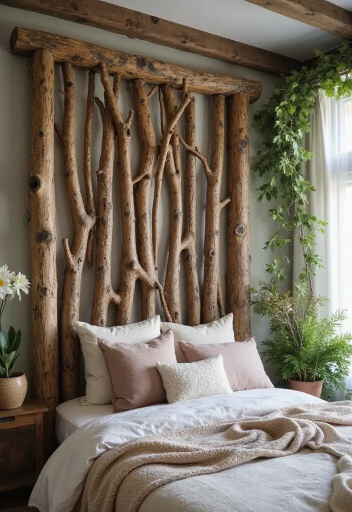 25 Room Divider Ideas Bedroom That Add Style & Privacy - 23. Rustic Logs or Branches