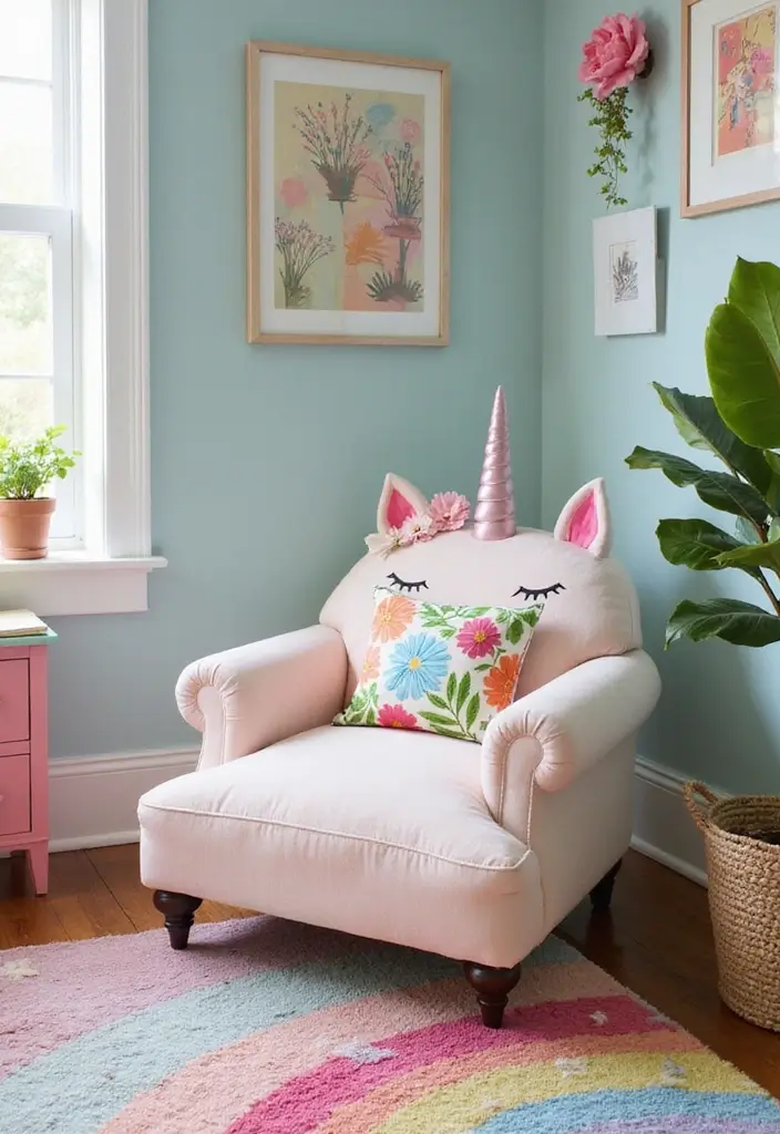 25 Unicorn Bedroom Ideas for Kid Rooms That Feel Magical - 11. Magical Unicorn Themed Accent Chairs