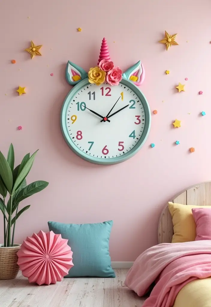 25 Unicorn Bedroom Ideas for Kid Rooms That Feel Magical - 15. Unicorn Themed Clocks