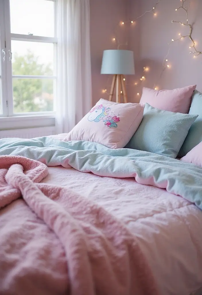 25 Unicorn Bedroom Ideas for Kid Rooms That Feel Magical - 2. Glittery Unicorn Bedding Sets