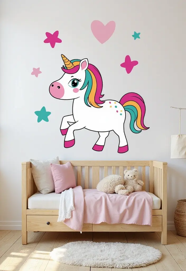 25 Unicorn Bedroom Ideas for Kid Rooms That Feel Magical - 22. Unicorn Themed Wall Decals