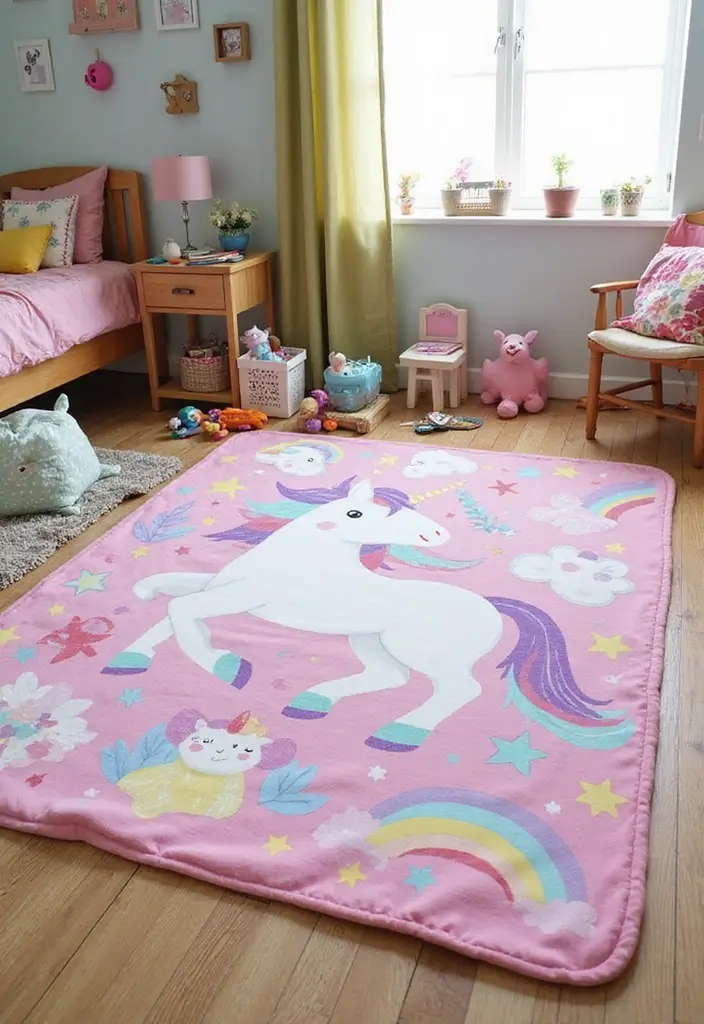 25 Unicorn Bedroom Ideas for Kid Rooms That Feel Magical - 25. Fun Unicorn Play Mat
