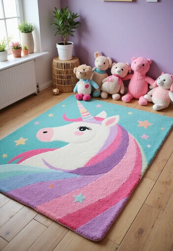 25 Unicorn Bedroom Ideas for Kid Rooms That Feel Magical - 5. Unicorn Rug Wonderland