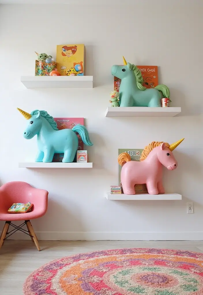 25 Unicorn Bedroom Ideas for Kid Rooms That Feel Magical - 6. Creative Unicorn Shelves