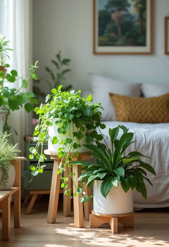 25 Vines in Bedroom Ideas That Bring Nature Indoors - 16. Plant Stands for Vines