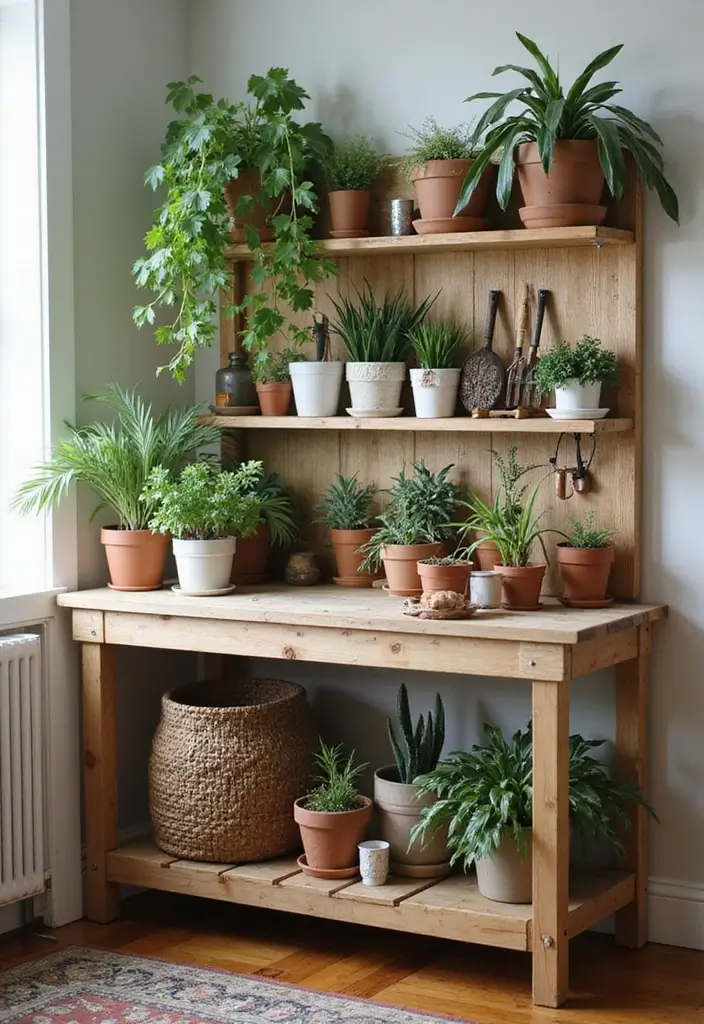 25 Vines in Bedroom Ideas That Bring Nature Indoors - 24. Potting Bench Corner