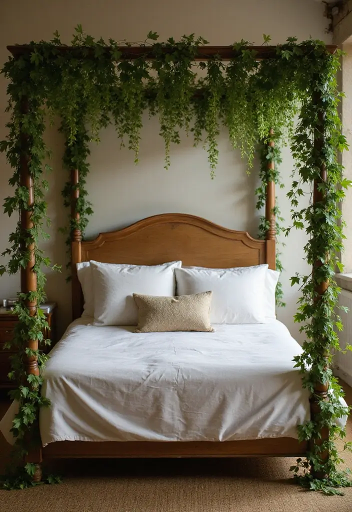 25 Vines in Bedroom Ideas That Bring Nature Indoors - 8. Green Bed Canopy