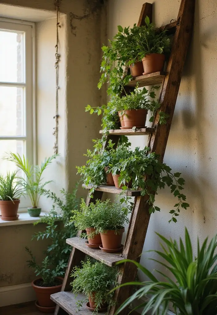 25 Vines in Bedroom Ideas That Bring Nature Indoors - 9. Vintage Ladder Display
