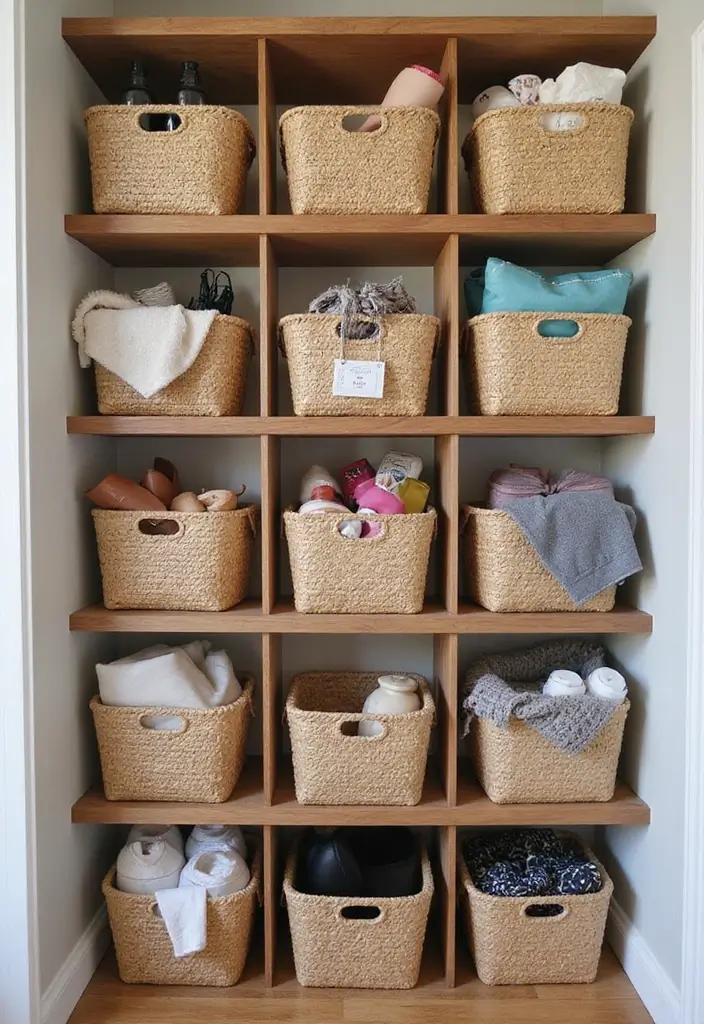 30 Bedroom Closet Organization Ideas That Keep Everything Neat - 24. Hanging Baskets