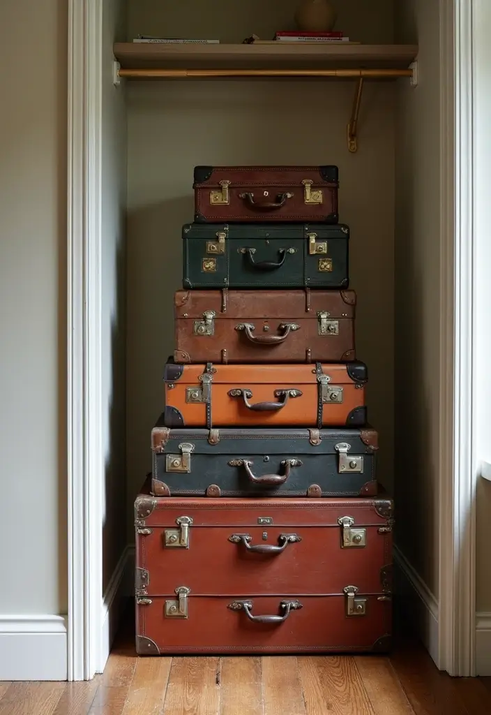 30 Bedroom Closet Organization Ideas That Keep Everything Neat - 25. Utilize Old Suitcases