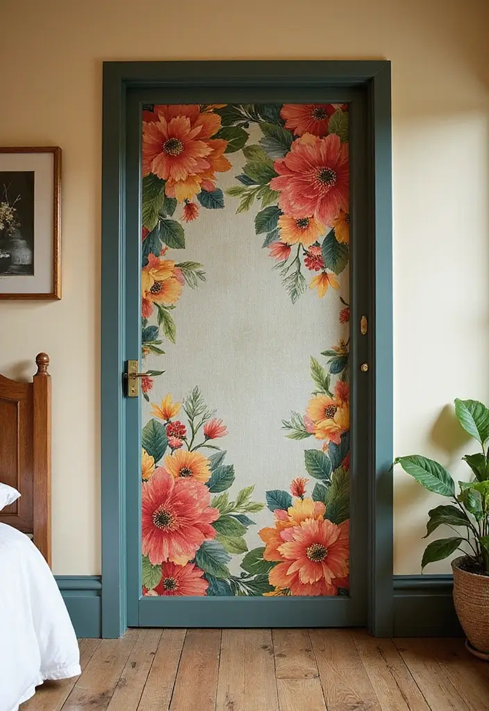 30 Bedroom Door Painting Ideas Creative & Unique - 16. Floral Patterns