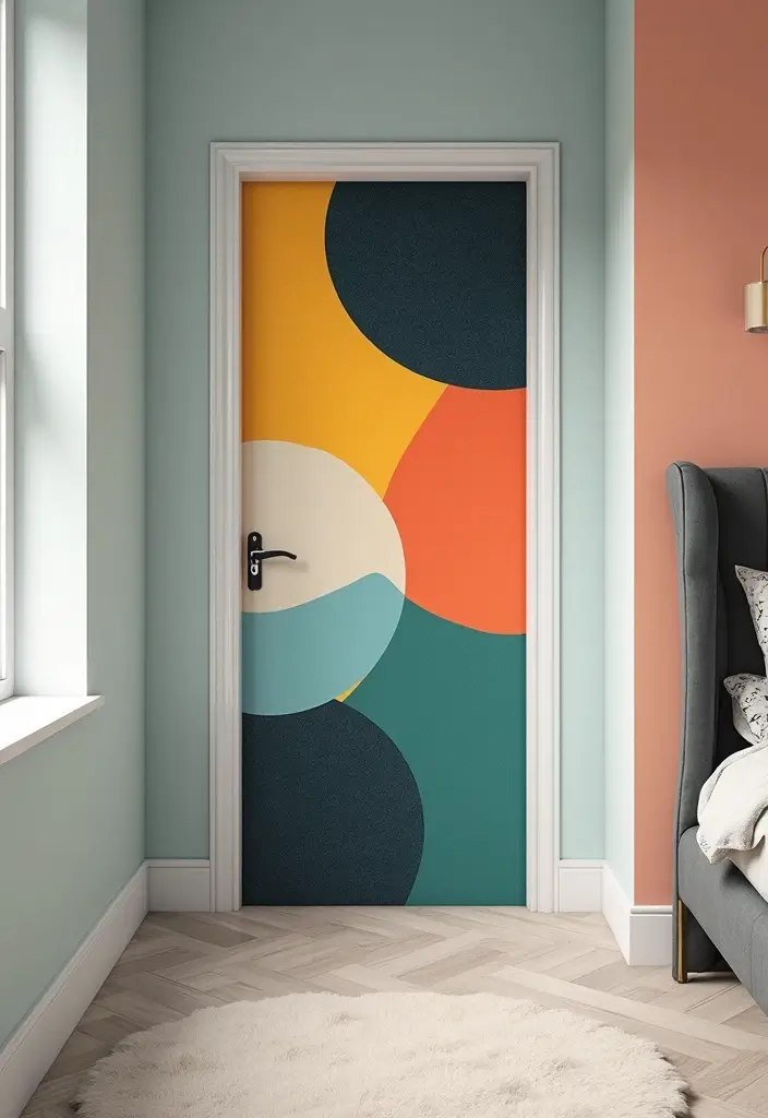30 Bedroom Door Painting Ideas Creative & Unique - 2. Geometric Patterns