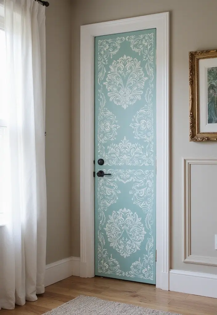 30 Bedroom Door Painting Ideas Creative & Unique - 20. Custom Stencils