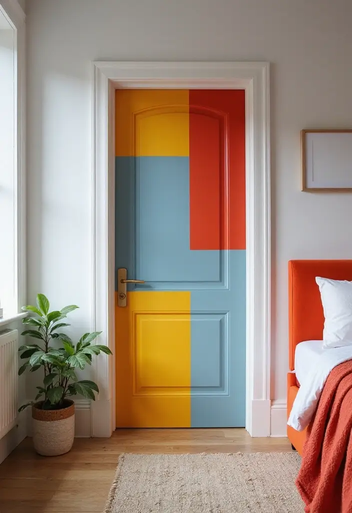 30 Bedroom Door Painting Ideas Creative & Unique - 21. Color Blocked Designs