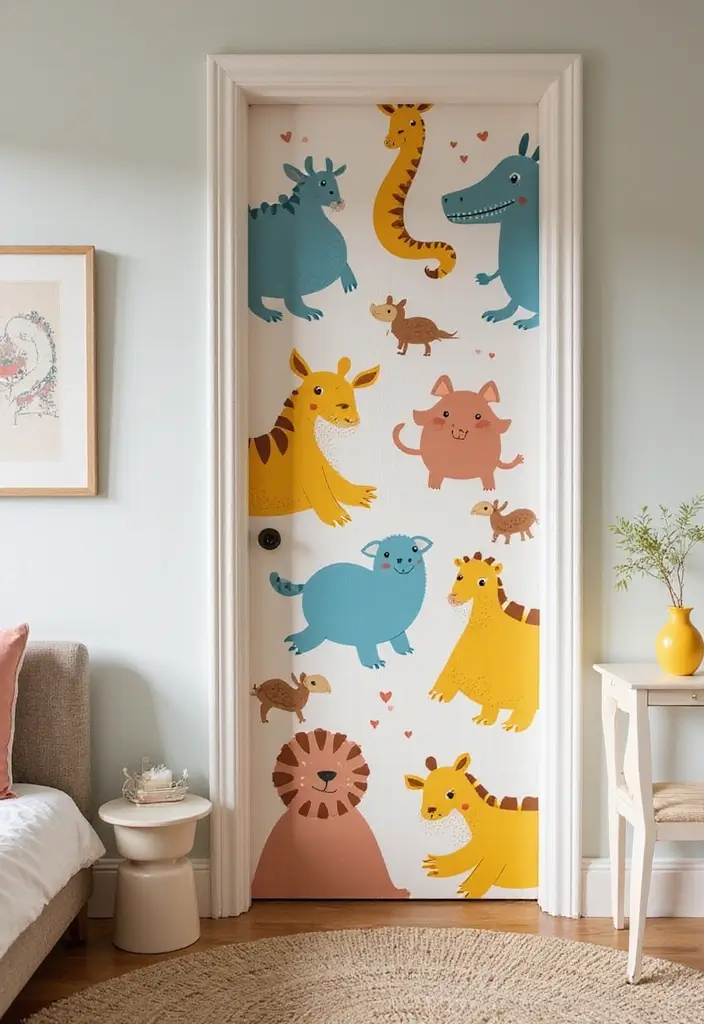 30 Bedroom Door Painting Ideas Creative & Unique - 24. Playful Animal Motifs