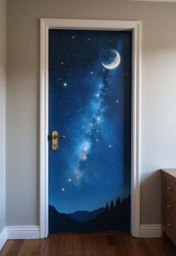 30 Bedroom Door Painting Ideas Creative & Unique - 27. Starry Skies