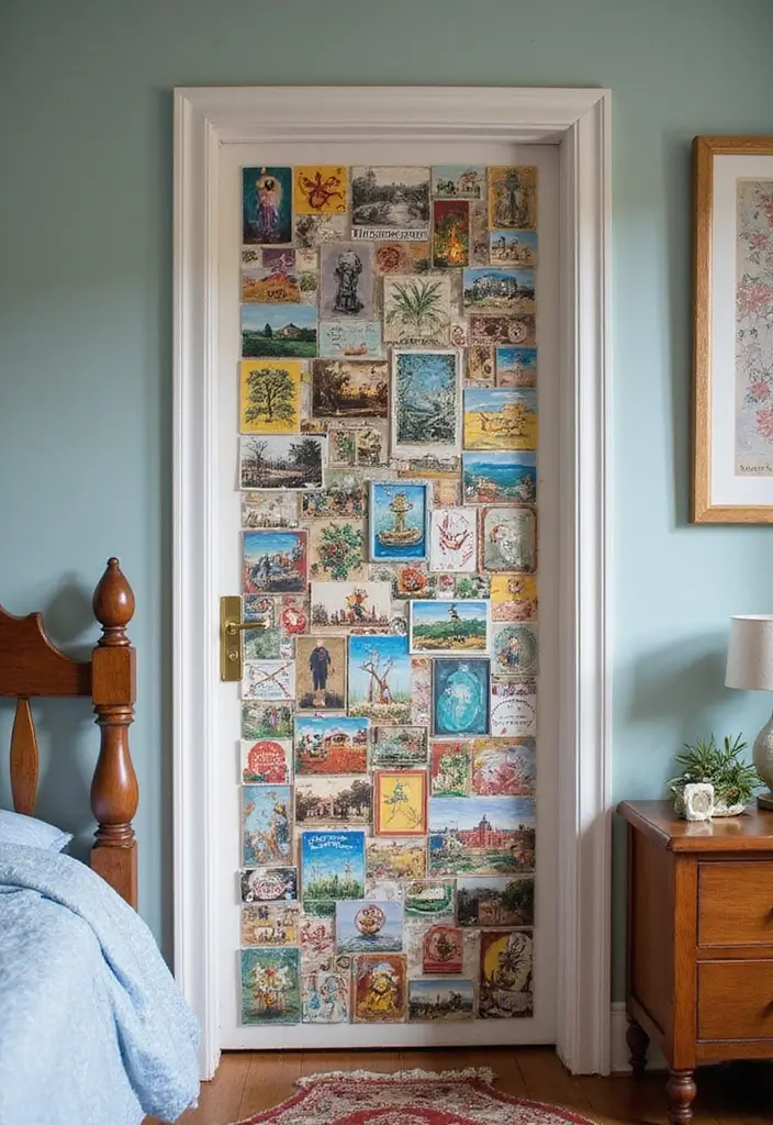 30 Bedroom Door Painting Ideas Creative & Unique - 28. Colorful Collage of Memories