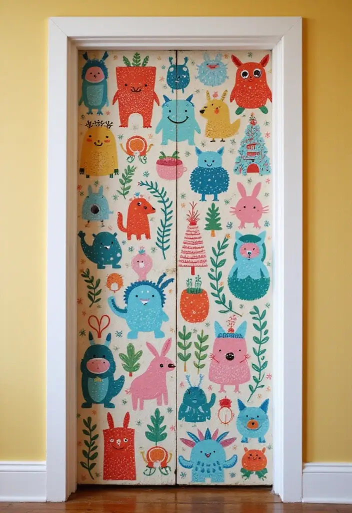 30 Bedroom Door Painting Ideas Creative & Unique - 4. Whimsical Illustrations