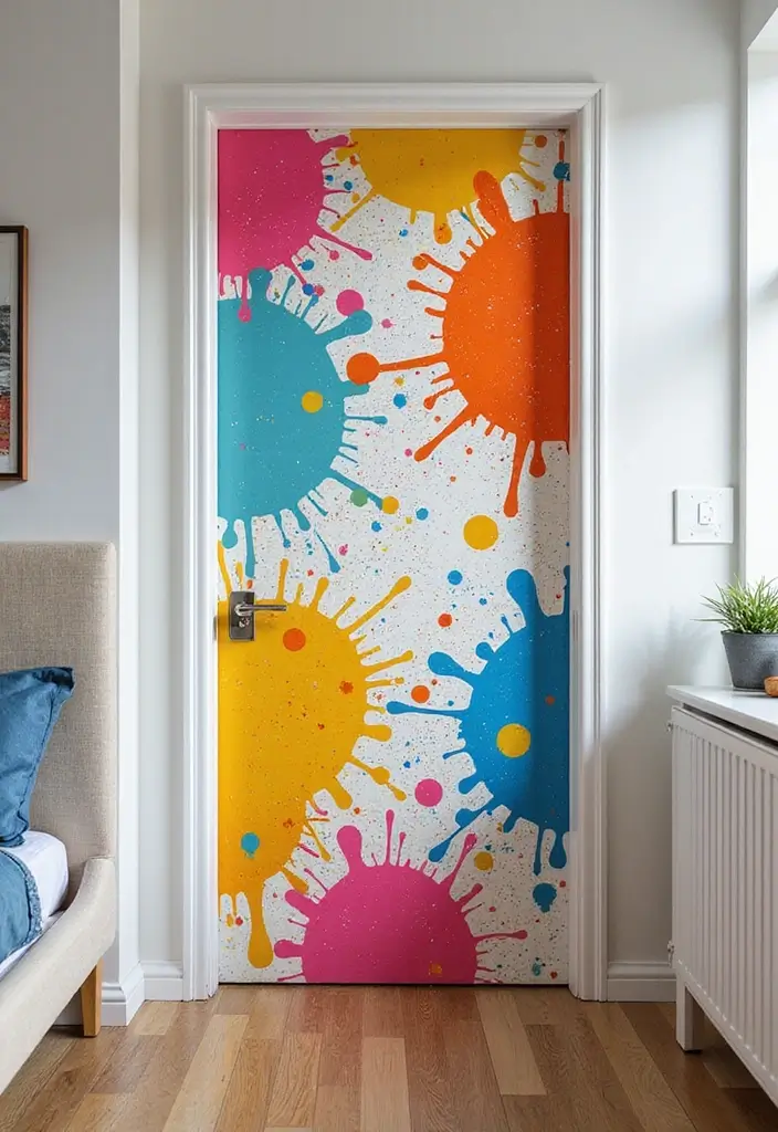 30 Bedroom Door Painting Ideas Creative & Unique - 7. Artistic Splatter
