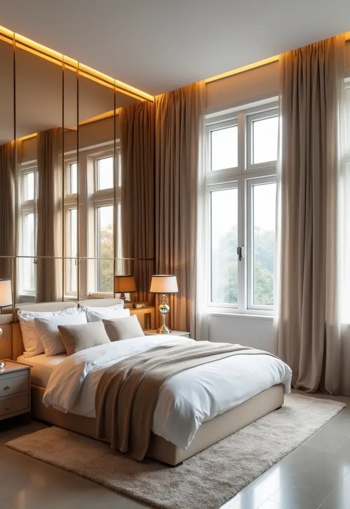 30 Bedroom Dressing Mirror Ideas That Add Light & Depth - 16. Mirrored Wallpaper