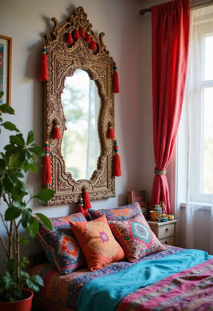 30 Bedroom Dressing Mirror Ideas That Add Light & Depth - 23. Bohemian Mirrors