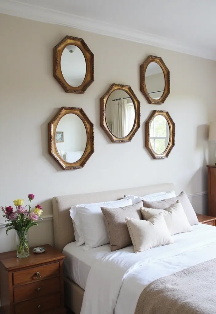 30 Bedroom Dressing Mirror Ideas That Add Light & Depth - 29. Vintage Octagonal Mirrors