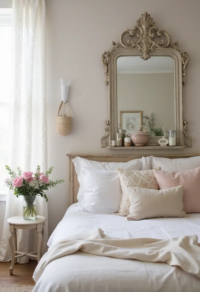 30 Bedroom Dressing Mirror Ideas That Add Light & Depth - 4. Vintage Shabby Chic Mirrors