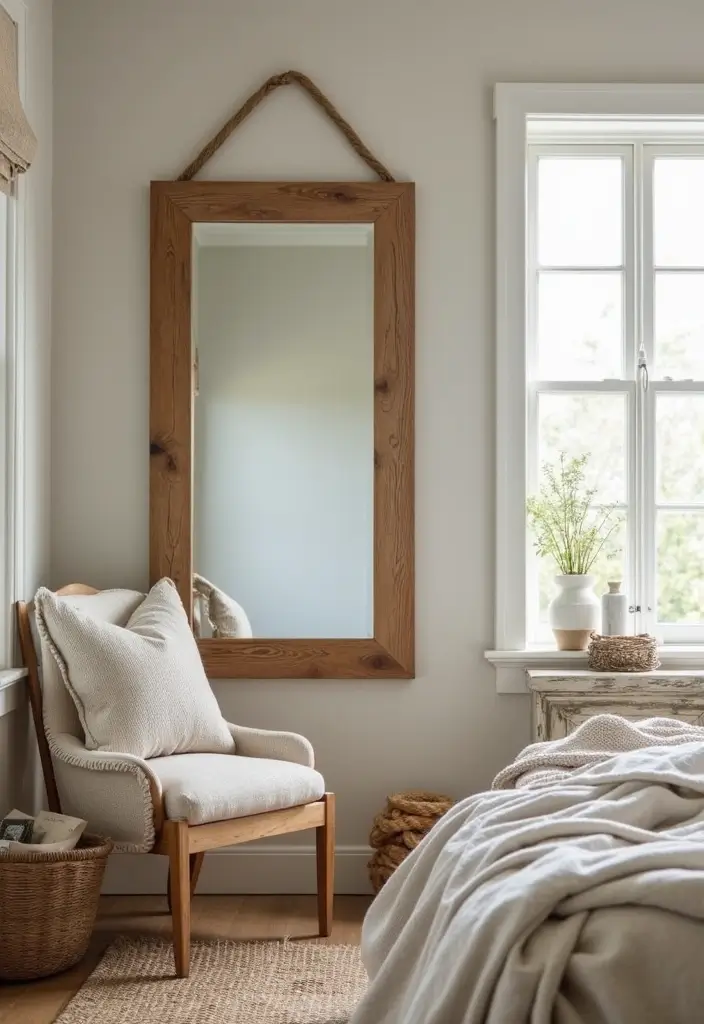 30 Bedroom Dressing Mirror Ideas That Add Light & Depth - 7. Rustic Farmhouse Mirrors