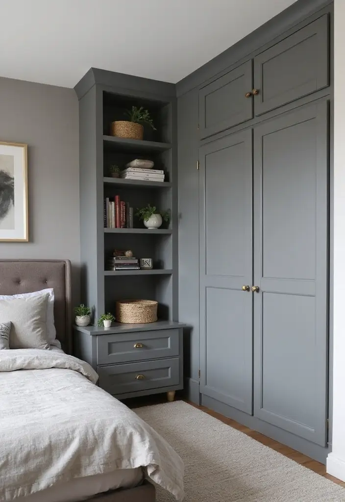 30 Bedroom Ideas with Grey Bed That Look Chic and Balanced - 15. Functional Storage Solutions