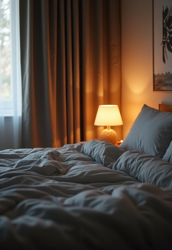 30 Bedroom Ideas with Grey Bed That Look Chic and Balanced - 22. Soft Lighting