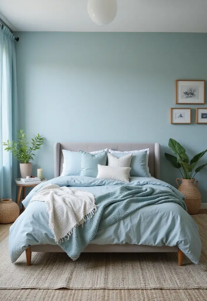 30 Bedroom Ideas with Grey Bed That Look Chic and Balanced - 23. Ocean-Inspired Colors
