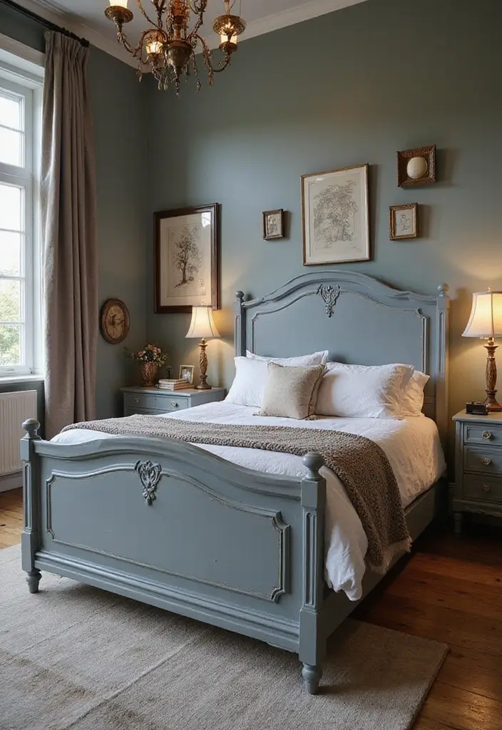 30 Bedroom Ideas with Grey Bed That Look Chic and Balanced - 24. Vintage Finds